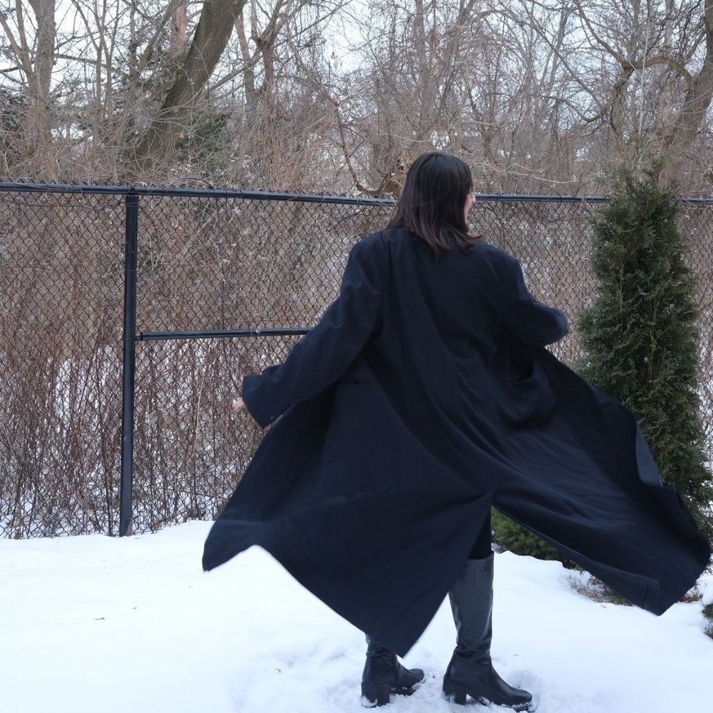 Studio Design's Navy Blue Wool Trench Coat - (Large / Extra Large)